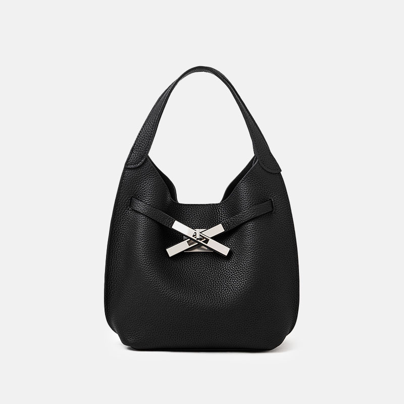 Women's Full-Grain Leather Pebble Hardware Top Handle Shoulder Bag