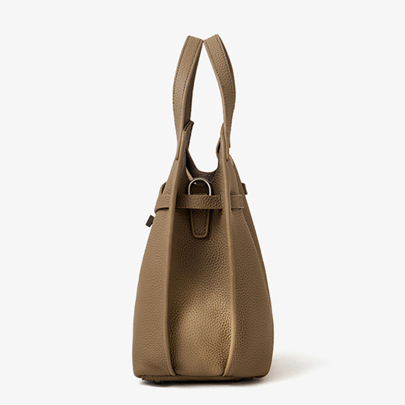 Women's Full-Grain Leather Pebble Hardware Top Handle Shoulder Bag