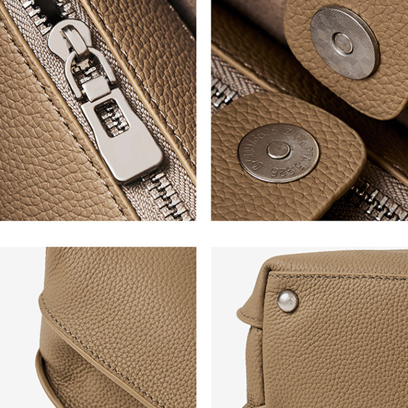 Women's Full-Grain Leather Pebble Hardware Top Handle Shoulder Bag