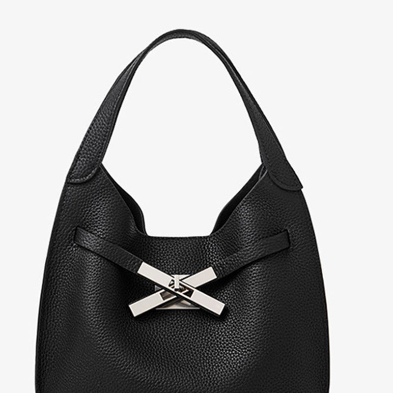 Women's Full-Grain Leather Pebble Hardware Top Handle Shoulder Bag