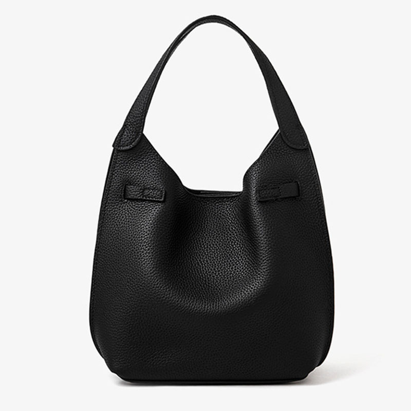 Women's Full-Grain Leather Pebble Hardware Top Handle Shoulder Bag
