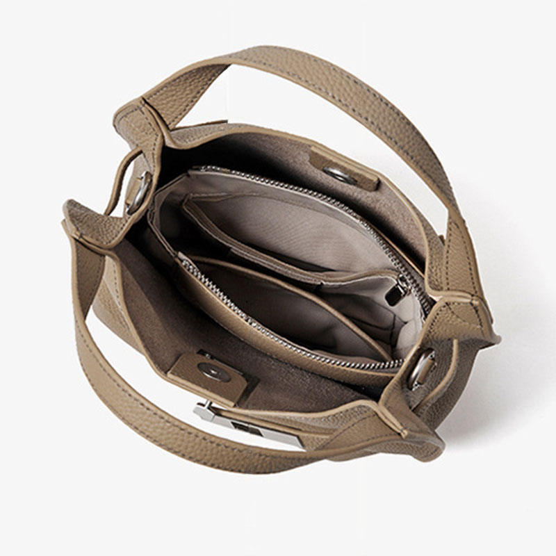 Women's Full-Grain Leather Pebble Hardware Top Handle Shoulder Bag