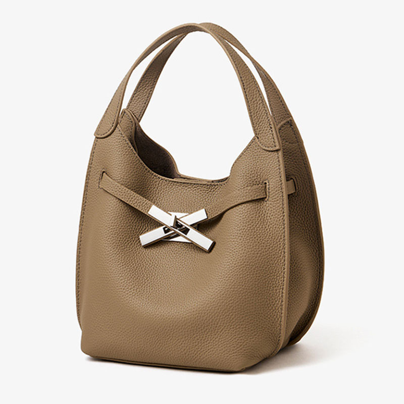Women's Full-Grain Leather Pebble Hardware Top Handle Shoulder Bag
