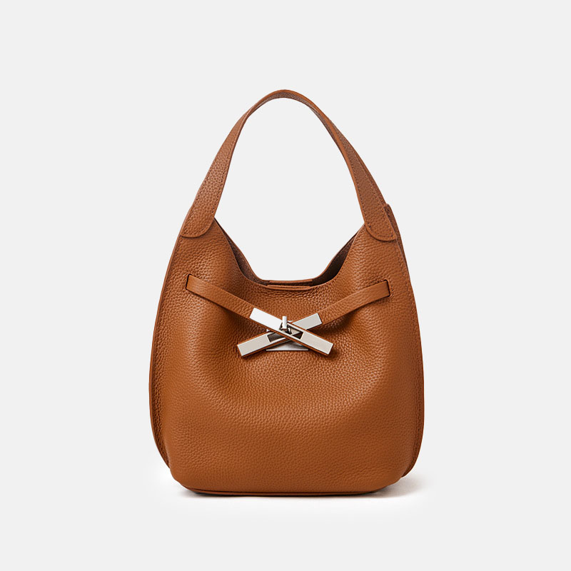 Women's Full-Grain Leather Pebble Hardware Top Handle Shoulder Bag