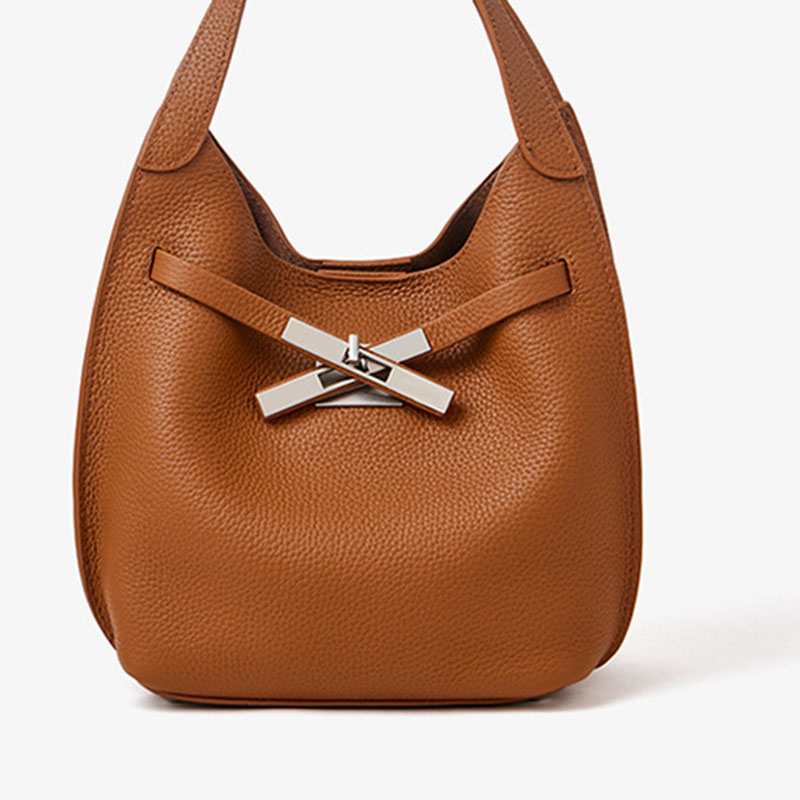 Women's Full-Grain Leather Pebble Hardware Top Handle Shoulder Bag