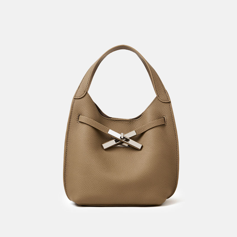 Women's Full-Grain Leather Pebble Hardware Top Handle Shoulder Bag