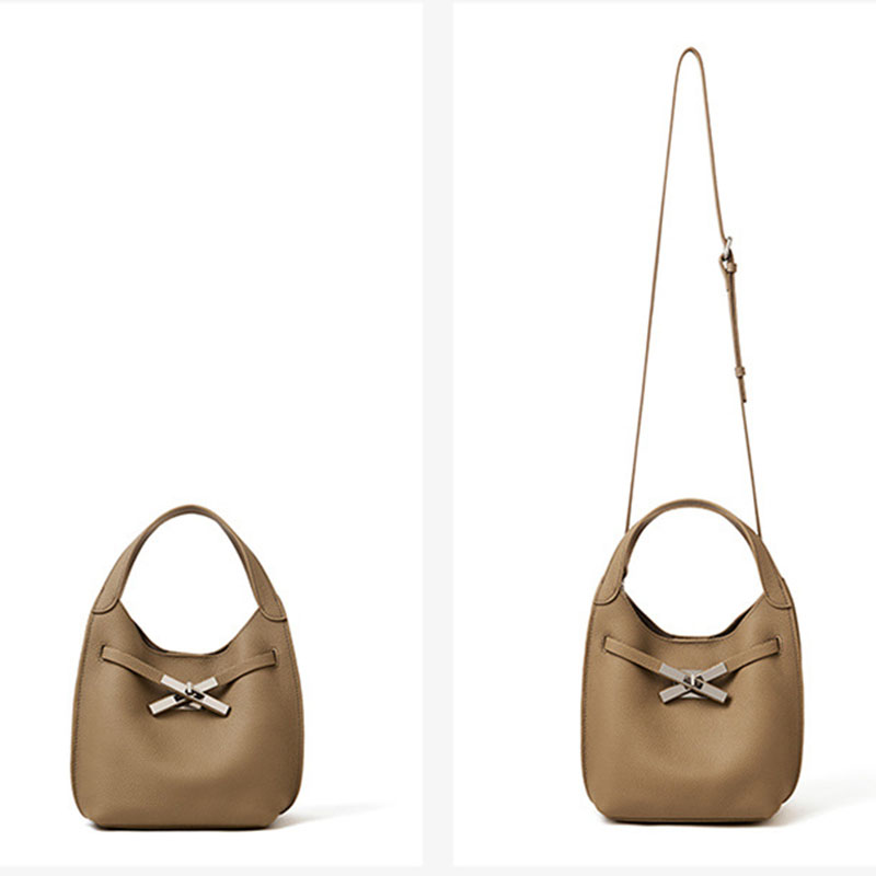 Women's Full-Grain Leather Pebble Hardware Top Handle Shoulder Bag
