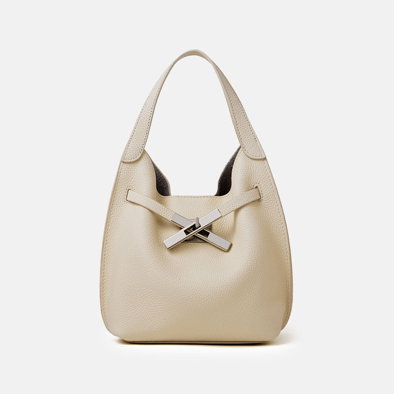 Women's Full-Grain Leather Pebble Hardware Top Handle Shoulder Bag