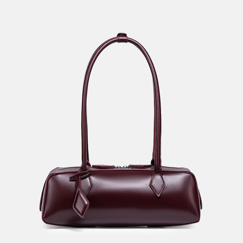 Women's Vegan Leather Minimalist Cylinder Shoulder Baguette Bag