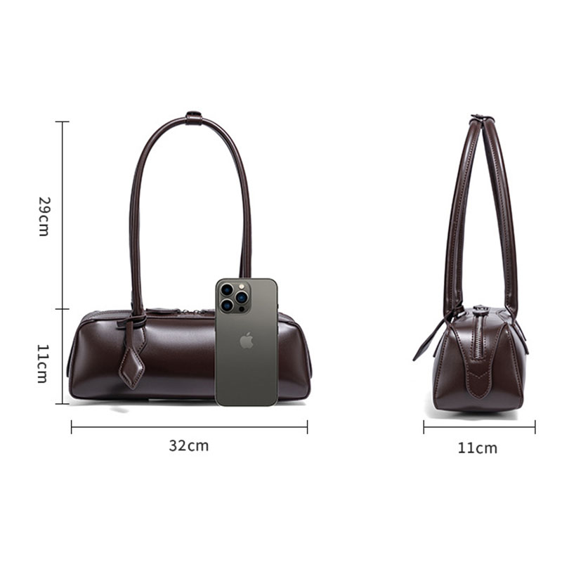 Women's Vegan Leather Minimalist Cylinder Shoulder Baguette Bag