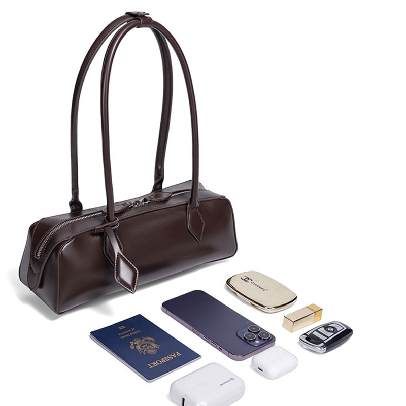 Women's Vegan Leather Minimalist Cylinder Shoulder Baguette Bag