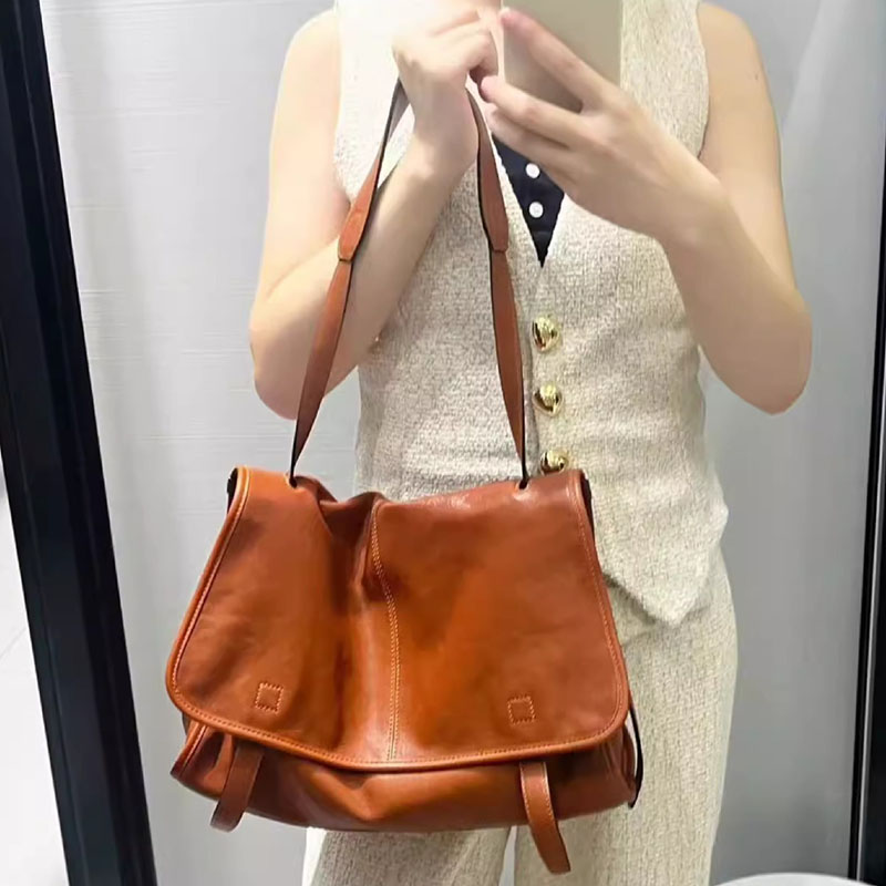 Women's Vegan Leather Foldover Flap Dual Strap Shoulder Bag
