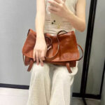 Women's Vegan Leather Foldover Flap Dual Strap Shoulder Bag
