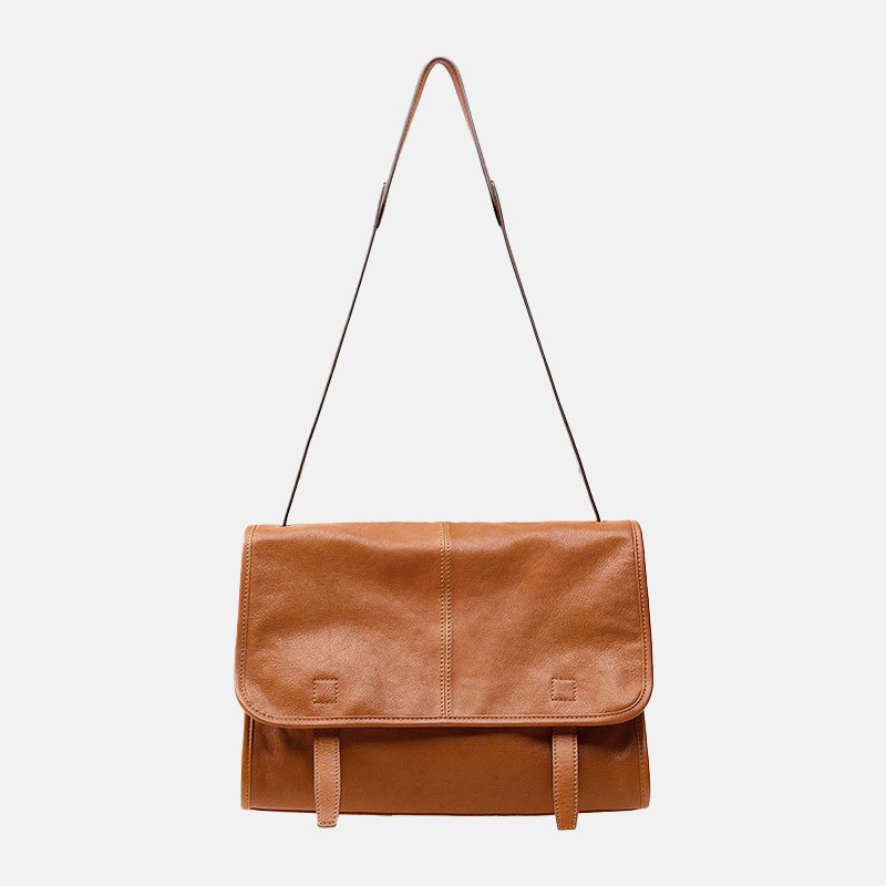 Women's Vegan Leather Foldover Flap Dual Strap Shoulder Bag