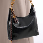 Women's Vegan Leather Glossy Chain Shoulder Crossbody Hobo Bag