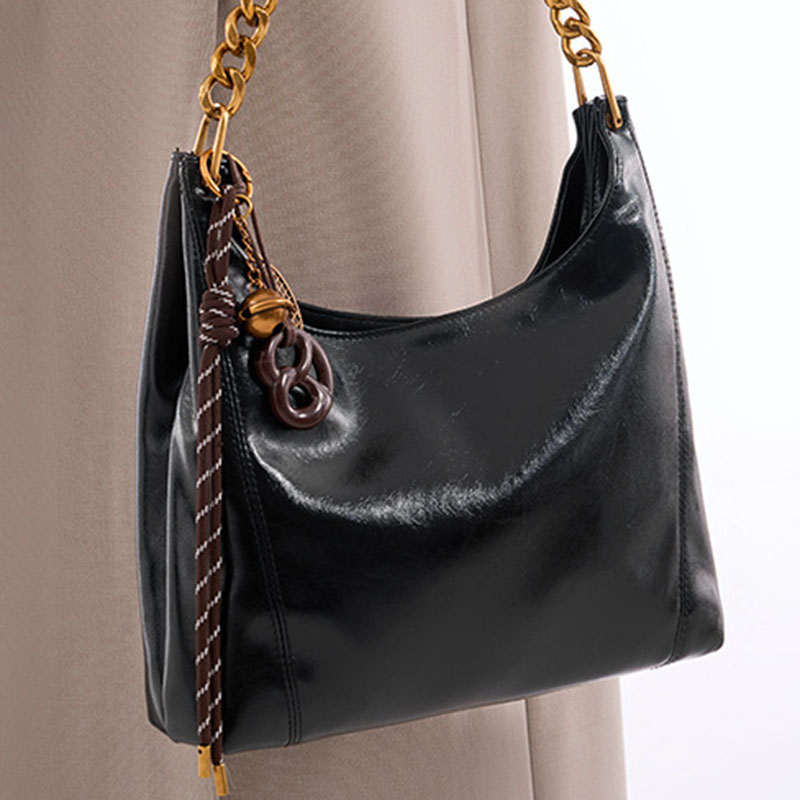Women's Vegan Leather Glossy Chain Shoulder Crossbody Hobo Bag
