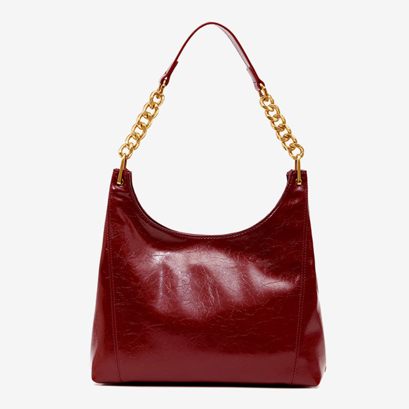 Women's Vegan Leather Glossy Chain Shoulder Crossbody Hobo Bag