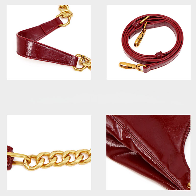 Women's Vegan Leather Glossy Chain Shoulder Crossbody Hobo Bag