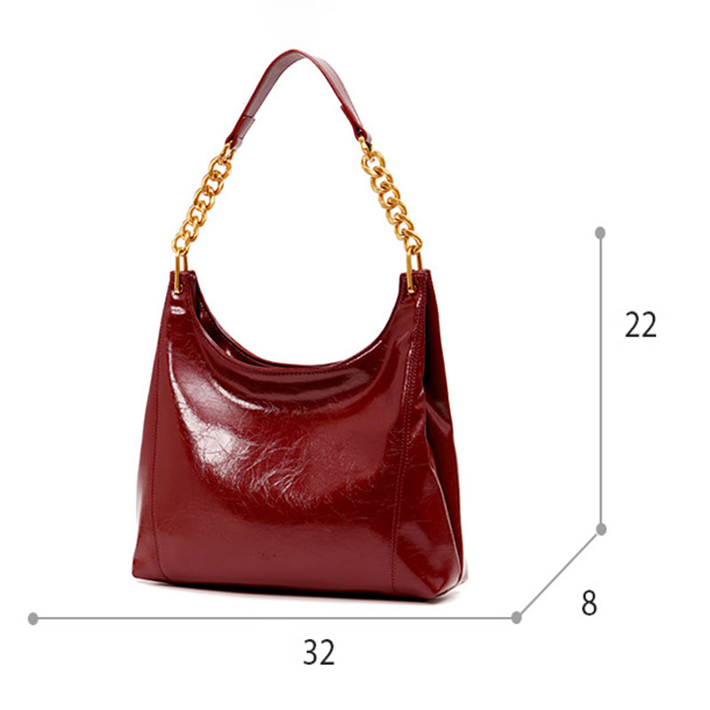 Women's Vegan Leather Glossy Chain Shoulder Crossbody Hobo Bag