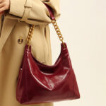Women's Vegan Leather Glossy Chain Shoulder Crossbody Hobo Bag