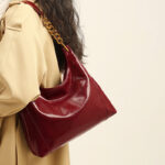 Women's Vegan Leather Glossy Chain Shoulder Crossbody Hobo Bag