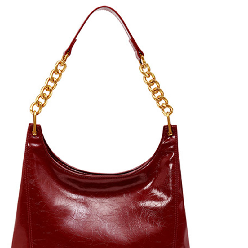 Women's Vegan Leather Glossy Chain Shoulder Crossbody Hobo Bag