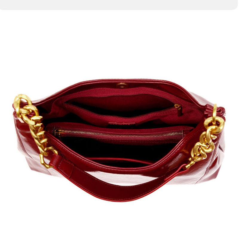Women's Vegan Leather Glossy Chain Shoulder Crossbody Hobo Bag