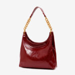 Women's Vegan Leather Glossy Chain Shoulder Crossbody Hobo Bag