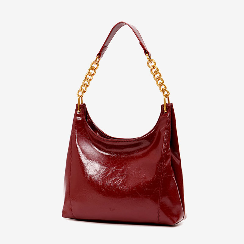 Women's Vegan Leather Glossy Chain Shoulder Crossbody Hobo Bag
