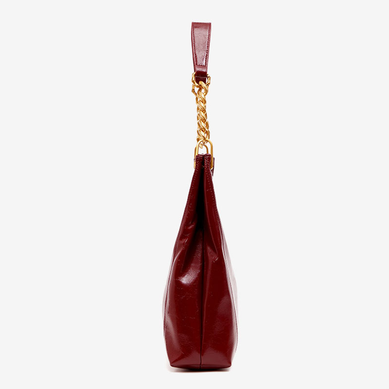 Women's Vegan Leather Glossy Chain Shoulder Crossbody Hobo Bag