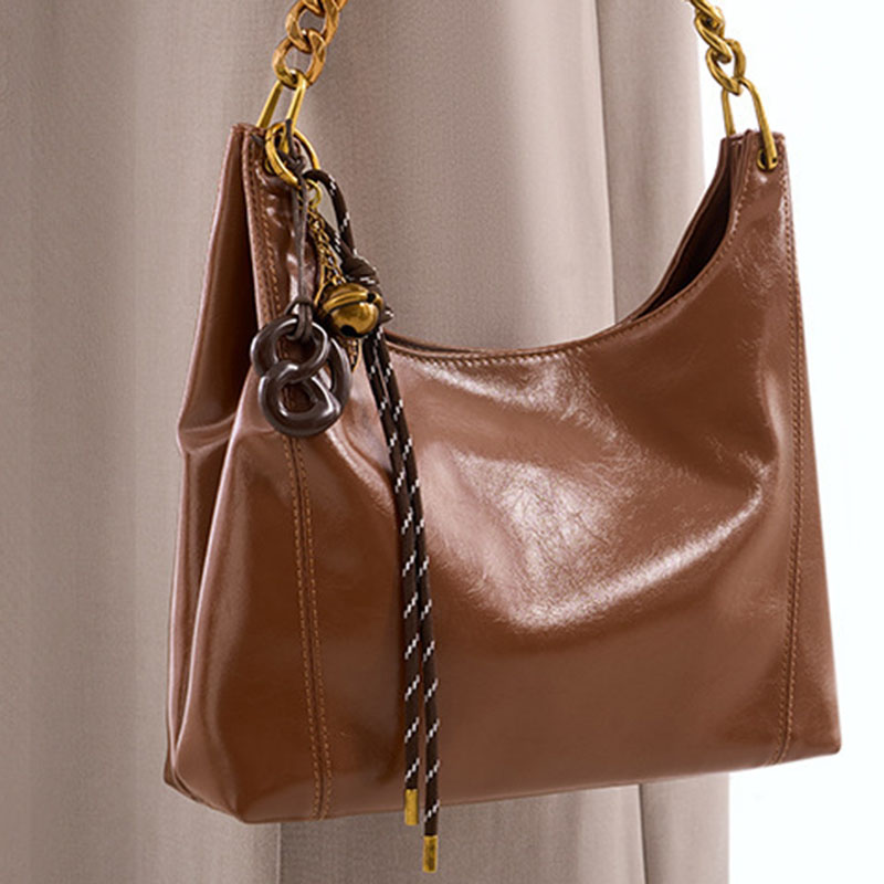 Women's Vegan Leather Glossy Chain Shoulder Crossbody Hobo Bag