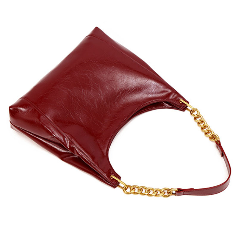 Women's Vegan Leather Glossy Chain Shoulder Crossbody Hobo Bag