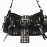 Women's Vegan Leather Leopard Studded Baguette Shoulder Hobo Bag