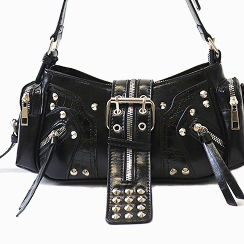 Women's Vegan Leather Leopard Studded Baguette Shoulder Hobo Bag