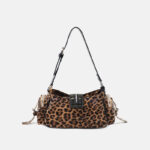 Women's Vegan Leather Leopard Studded Baguette Shoulder Hobo Bag