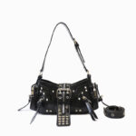 Women's Vegan Leather Leopard Studded Baguette Shoulder Hobo Bag