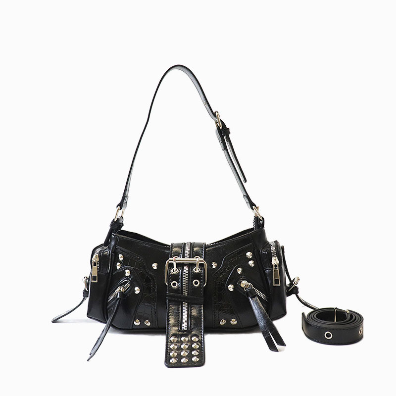Women's Vegan Leather Leopard Studded Baguette Shoulder Hobo Bag