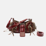 Women's Vegan Leather Leopard Studded Baguette Shoulder Hobo Bag