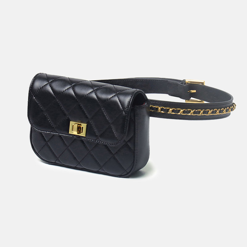 Women's Full-Grain Leather Quilted Turn-Lock Belt Bag