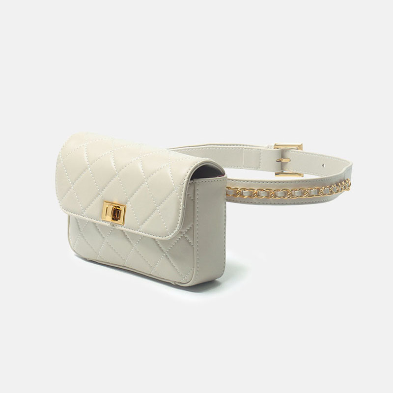 Women's Full-Grain Leather Quilted Turn-Lock Belt Bag