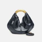 Women's Vegan Leather Ruched Gold Handle Shoulder Top Handle Bag