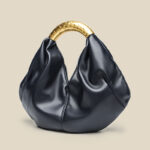 Women's Vegan Leather Ruched Gold Handle Shoulder Top Handle Bag