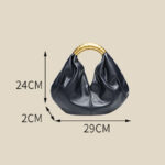 Women's Vegan Leather Ruched Gold Handle Shoulder Top Handle Bag