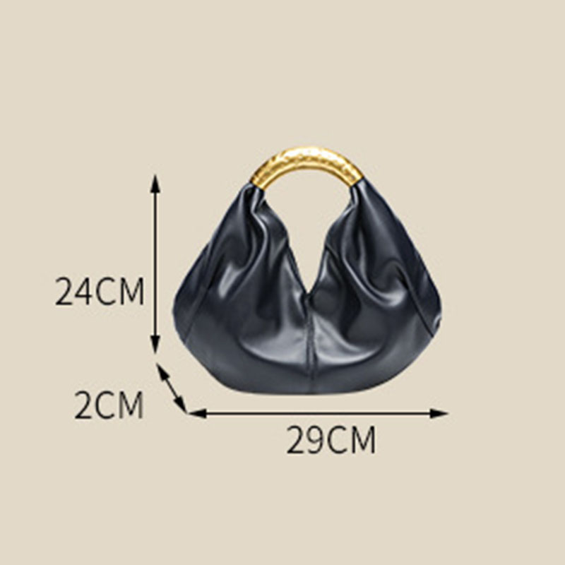 Women's Vegan Leather Ruched Gold Handle Shoulder Top Handle Bag