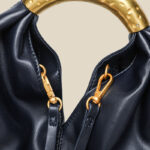 Women's Vegan Leather Ruched Gold Handle Shoulder Top Handle Bag