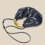 Women's Vegan Leather Ruched Gold Handle Shoulder Top Handle Bag