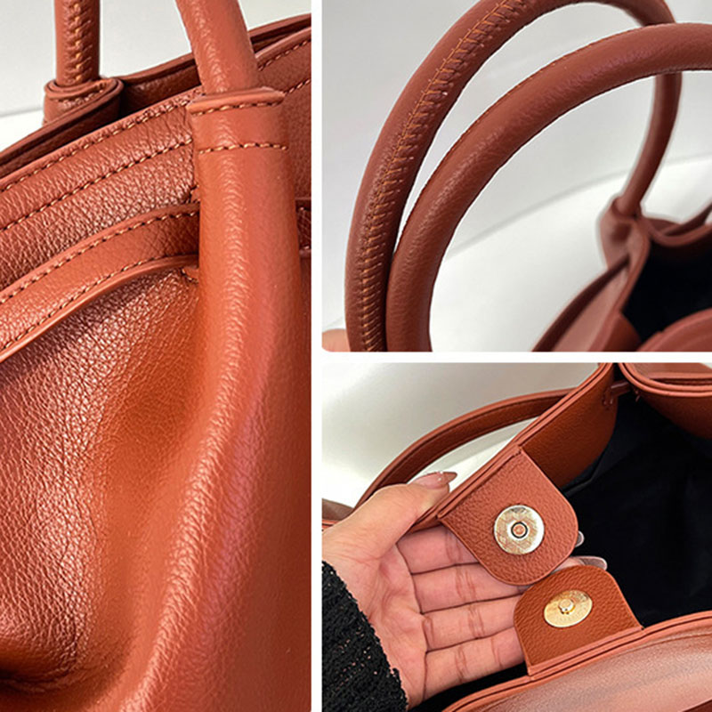 Women's Vegan Leather Structured Top Handle Shoulder Tote Bag