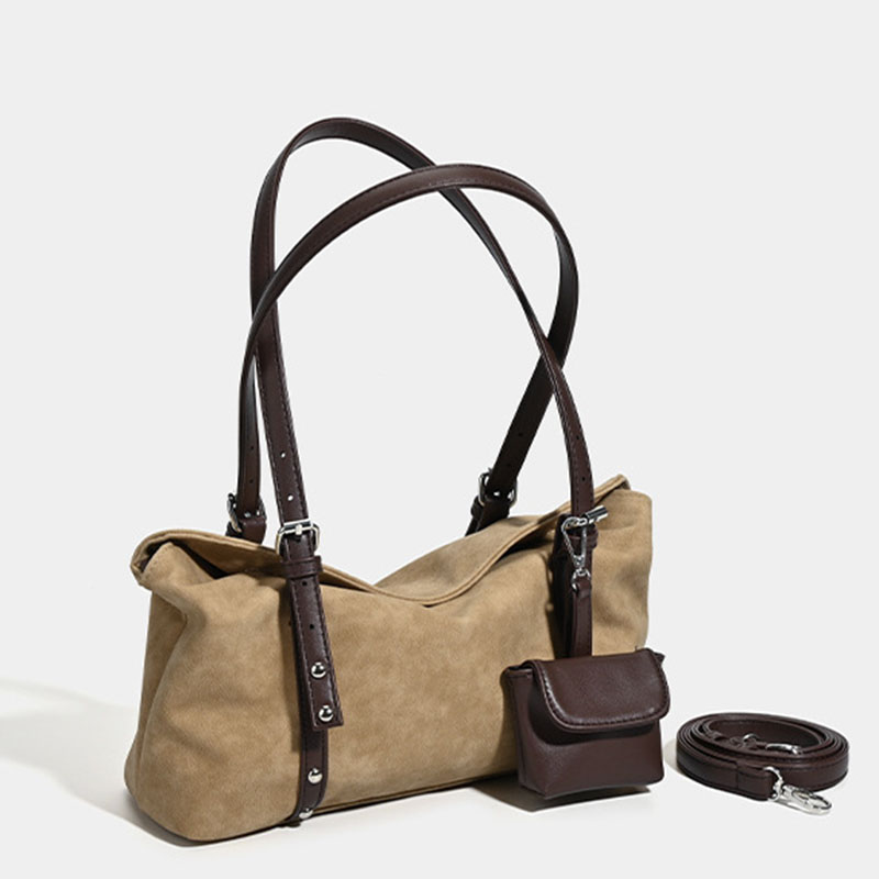 Women's Suede Vegan Leather Texture Top Handle Shoulder Tote Bag