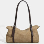 Women's Suede Vegan Leather Texture Top Handle Shoulder Tote Bag