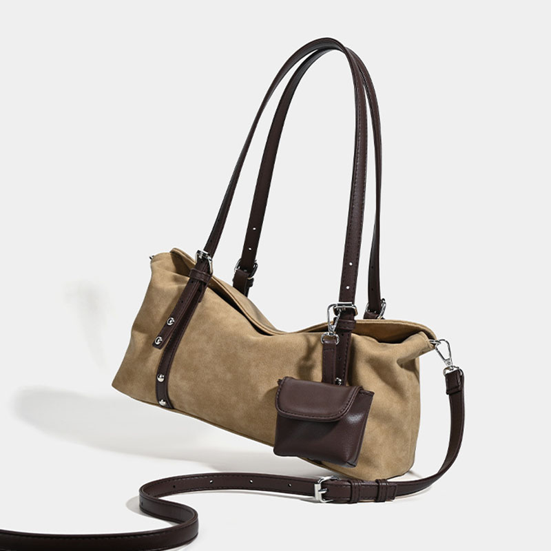Women's Suede Vegan Leather Texture Top Handle Shoulder Tote Bag